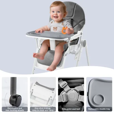 Chaise haute bébé réglable à roulettes