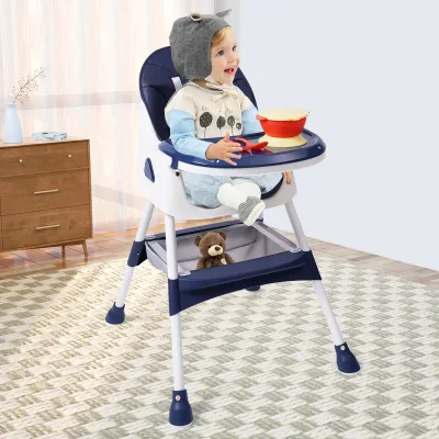 Chaise haute pliable bleue à double plateau