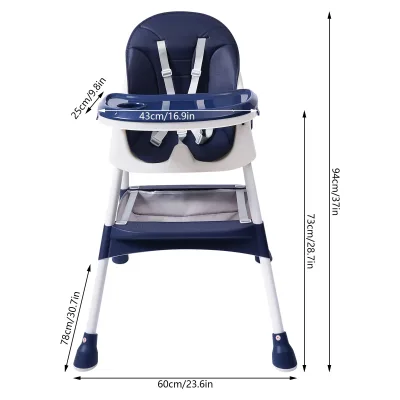 Chaise haute pliable bleue à double plateau – image 2