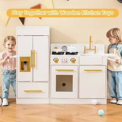 Cuisine de jeu en bois blanche avec réfrigérateur – image 2