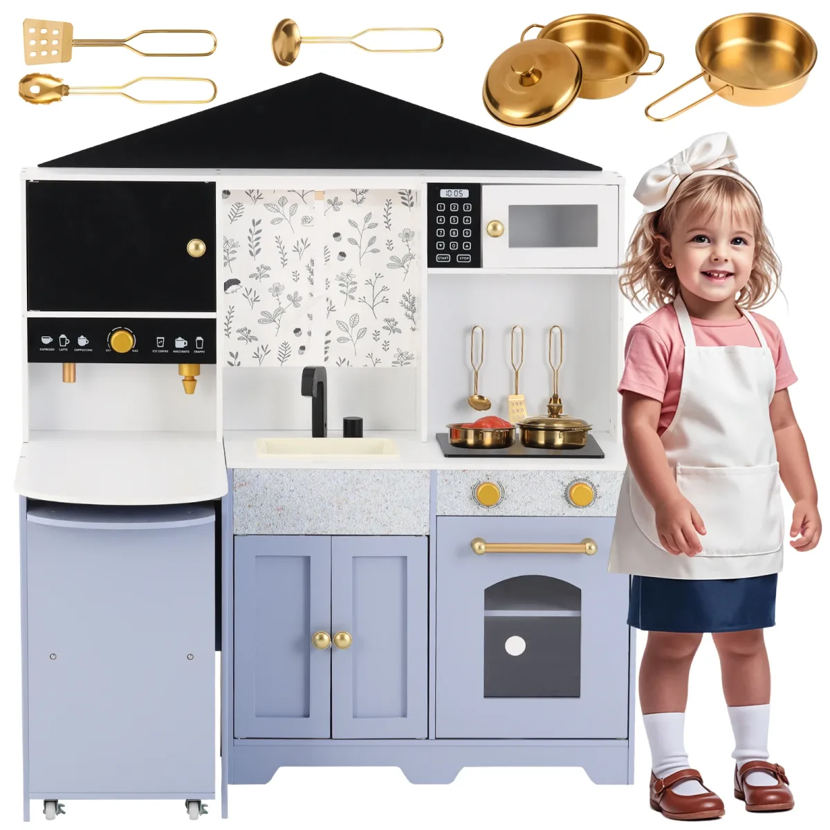 Cuisine en bois pour enfant blanche et violette