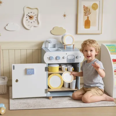 Évier de cuisine enfant bleu clair en bois – image 2