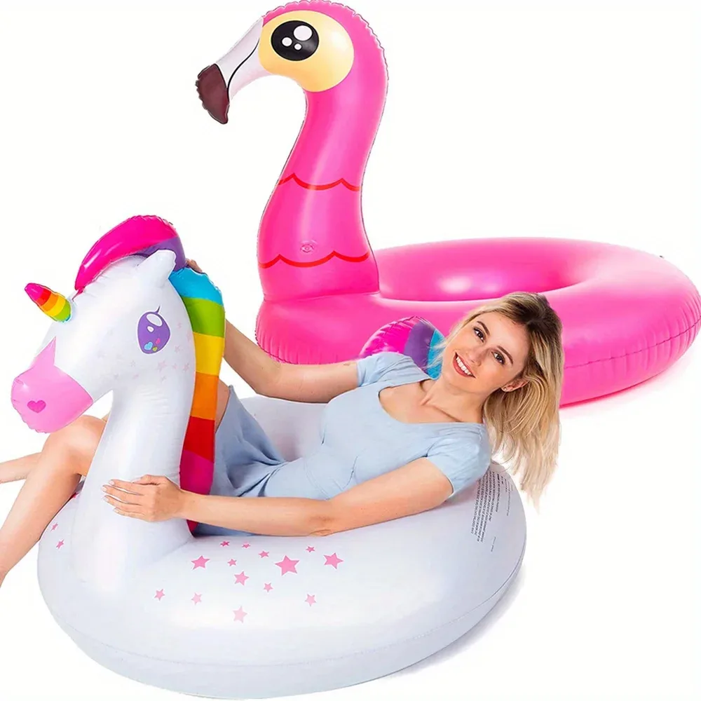 Lot de 2 bouées gonflables licorne et flamant rose