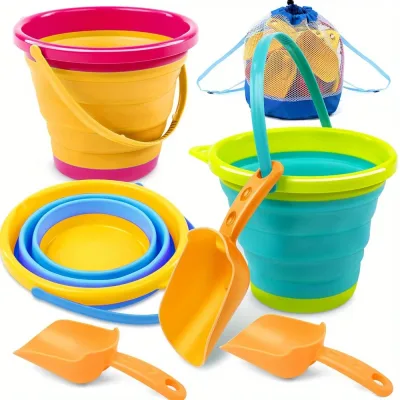 Lot de 3 seaux de plage pliables avec pelles