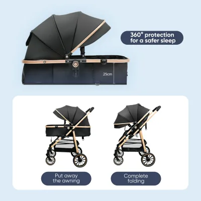 Poussette 3 en 1 pliable pour bébé, cadre aluminium – image 2