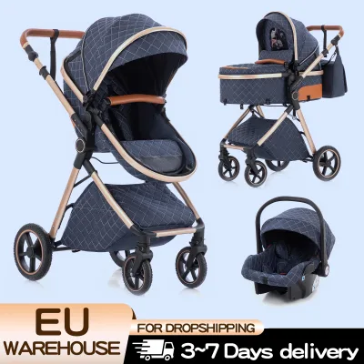 Poussette 3-en-1 pliante pour bébé