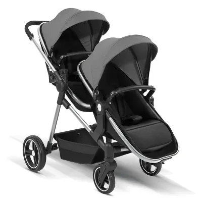 Poussette double pliable 2 en 1 grise