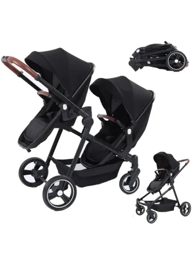 Poussette double pliable 2 en 1 grise – image 3