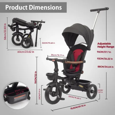 Tricycle pliable 7 en 1 pour bébé, acier – image 2