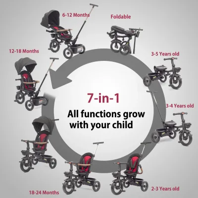 Tricycle pliable 7 en 1 pour bébé, acier – image 3