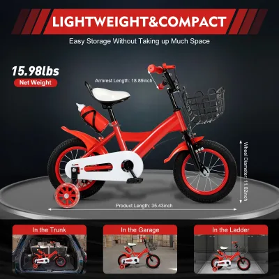 Vélo enfant rouge et noir avec roues d'appoint – image 2